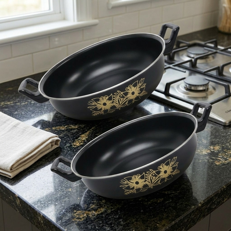 YR Enterprises Induction Base Enamel Non-Stick Kadhai | Lightweight \ Kadhai 26.5 cm diameter 3 L capacity(Cast Iron, Non-stick, Induction Bottom)