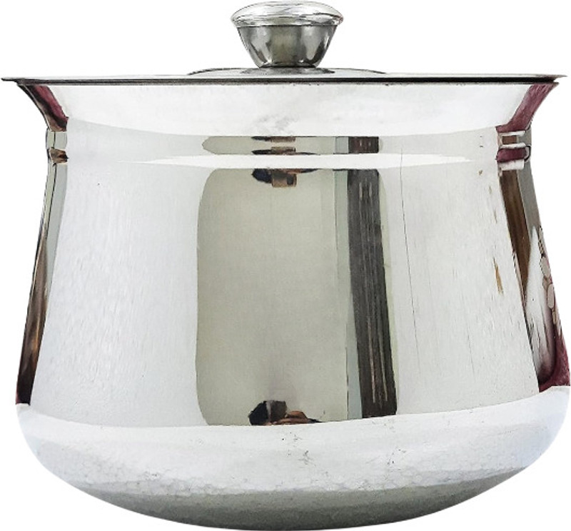 Sanimart 1000 ml Stainless Steel Dahi/Milk Handi with Lid & Knob Handi 1 L with Lid(Stainless Steel, Induction Bottom)