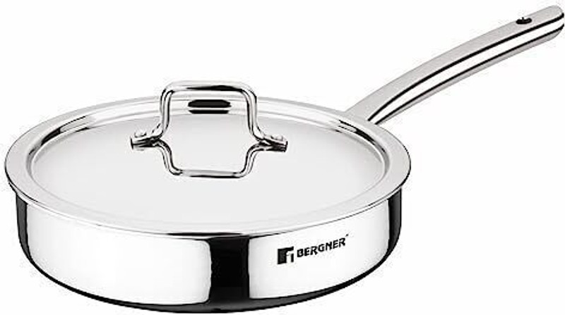 BERGNER Tripro Triply Stainless Steel Saucepan | Less Oil Use | Induction Bottom Sauce Pan 18 cm diameter 2.2 L capacity(Triply, Induction Bottom)