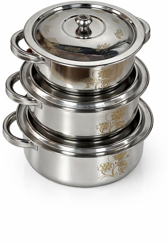 ZeqWake Stainless Steel Handi Set with Lid ,Patila Set Handi 1.5 L, 1 L, 0.75 L with Lid(Stainless Steel, Induction Bottom)