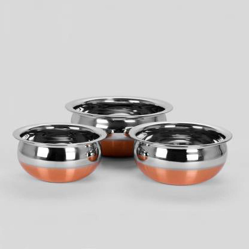 Claret Enterprises Copper bottom handi Pot 5 Piece Set/Steel Handi Set 5 Piece Set/Cookware Chetty Combo Set Handi 2.1 L, 1.6 L, 1.1 L, 0.8 L, 0.5 L Handi 2 L, 1.6 L, 1.1 L, 0.8 L, 0.5 L(Stainless Steel)