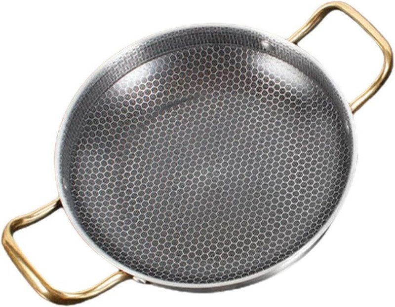 Snevad Honeycomb Stainless Steel Frying Pan | Golden Handle Kadhai | Non-Stick Base Tawa 20 cm diameter(Stainless Steel, Non-stick)