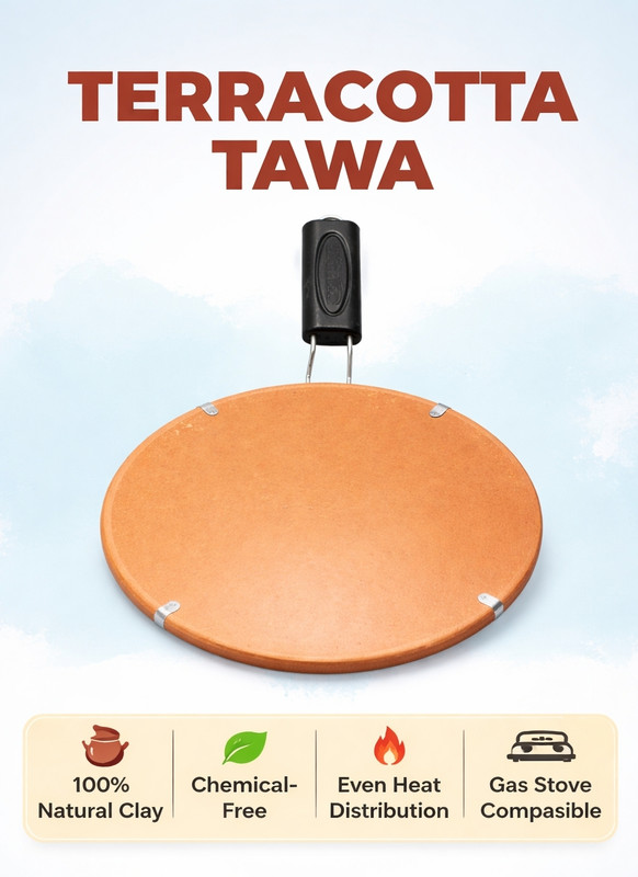 COMTOSS Mitti ka Tawa | Handmade Terracotta clay Tawa | Making Roti & Chapati Tawa Tawa 22 cm diameter(Earthenware)