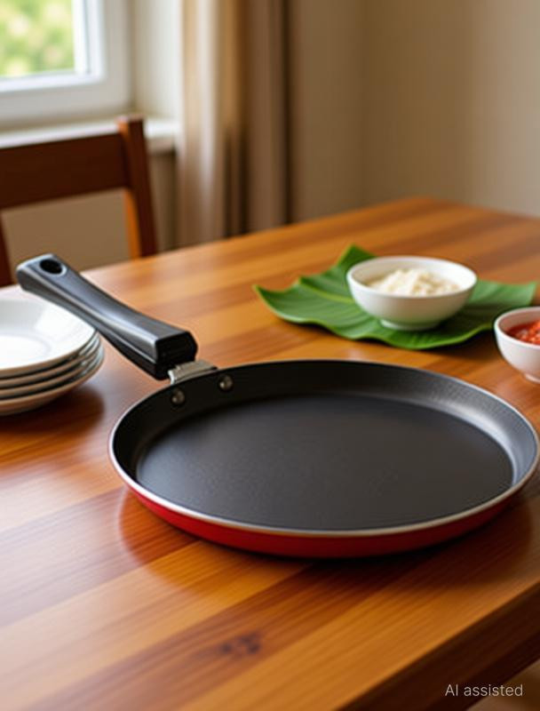 Mainsa Non-Stick Dosa Tawa – Lightweight Aluminium Pan with Extra-Long Handle Tawa 26.5 cm diameter with Lid(Aluminium, Non-stick)