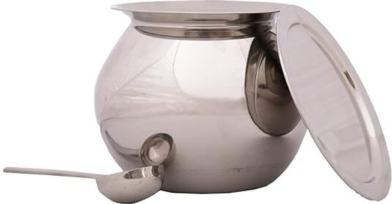SRS Stainless Steel Pongal Pot/Gundu/Handi 5 litres with Lid and Spoon Pot 30 cm diameter 5 L capacity with Lid(Stainless Steel, Non-stick)