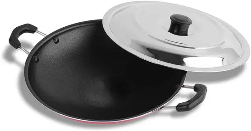 bluline Fair Non-Stick Aluminium Appachatti with Stainless Steel lid Appachatty Pan 20 cm diameter with Lid 1 L capacity(Aluminium, Non-stick)