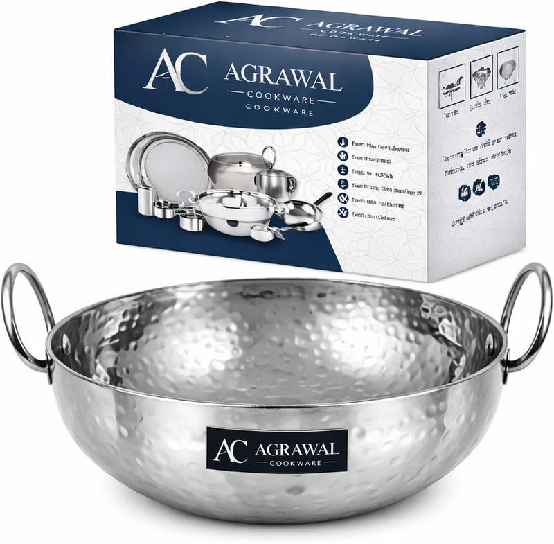 AGRAWAL COOKWARE Heavy Gauge Premium Stainless Steel Hammered – 1.5 Litres Kadhai 20 cm diameter 1.5 L capacity(Stainless Steel)