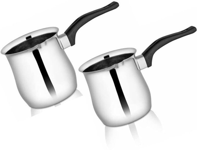 KARFE Milk, Coffee & Tea Warmer with Cool-Touch Handle – Pack of 2 Pot 9 cm diameter 0.65 L capacity(Steel, Non-stick, Induction Bottom)