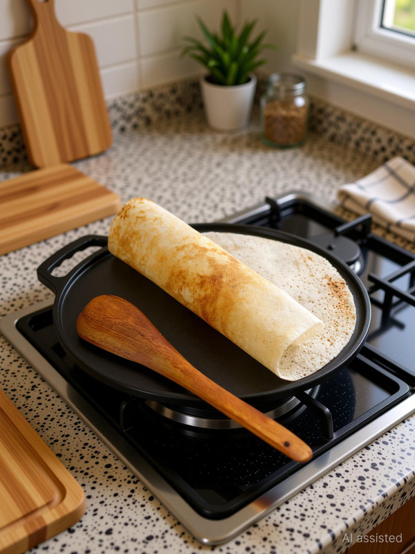 Lifelong Pre - Seasoned Cast Iron Tawa with Wooden Spatula, Naturally Non Stick Tawa 26 cm diameter(Cast Iron, Induction Bottom)