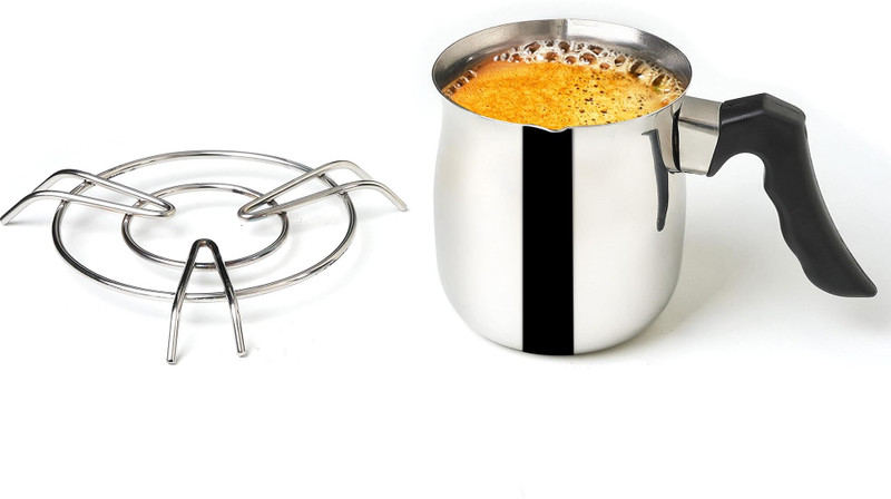 The Indus Valley Stainless Steel Small Turkish Coffee Maker/Warmer with Bakelite Handle - Tea Pot 9 cm diameter 0.9 L capacity(Stainless Steel, Induction Bottom)