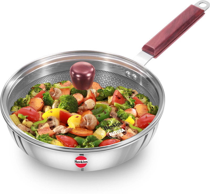 Hawkins Shielded Nonstick Frying Pan with Glass Lid (NSF22G) Fry Pan 22 cm diameter with Lid 1 L capacity(Triply, Non-stick, Induction Bottom)