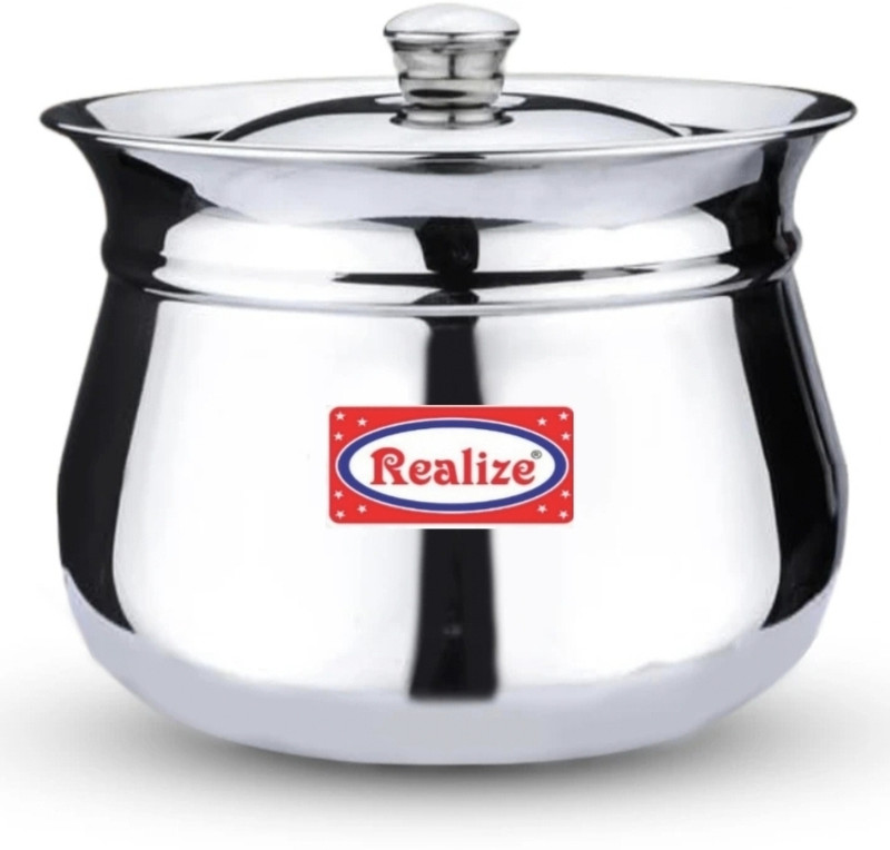 Realize 400ml, 5-Star Heavy Dahi Handi / Curd Pot with Lid | Induction & Gas Compatible Handi 0.4 L with Lid(Stainless Steel, Induction Bottom)