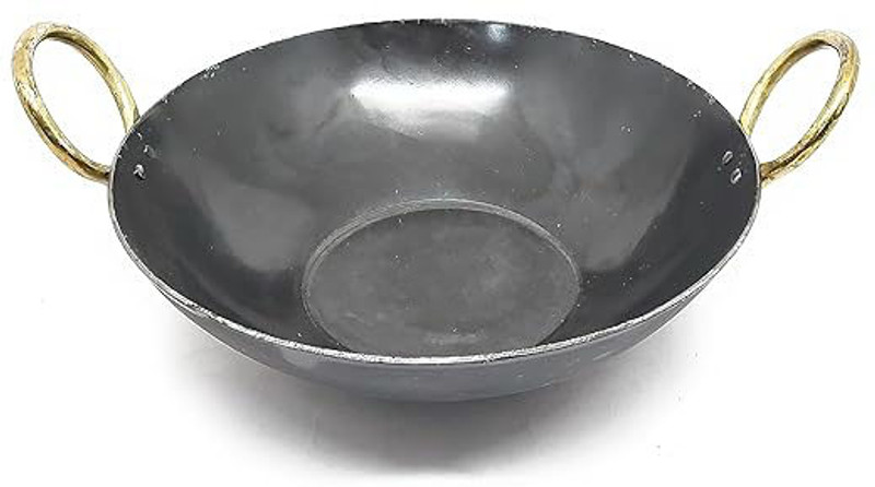 SUPER HK PRODUCTS Black Iron Kadhai for Cooking | Induction Compatible | Heavy Base | With Handle Kadhai 25.4 cm diameter 1.5 L capacity(Iron, Induction Bottom)
