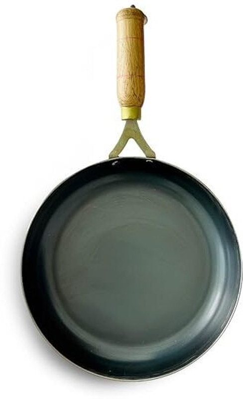 KITCHEN SHOPEE Pre-Seasoned Light Iron with Long Wooden Handle deep Cooking 8 inch Fry Pan 20 cm diameter 1.5 L capacity(Iron, Non-stick, Induction Bottom)