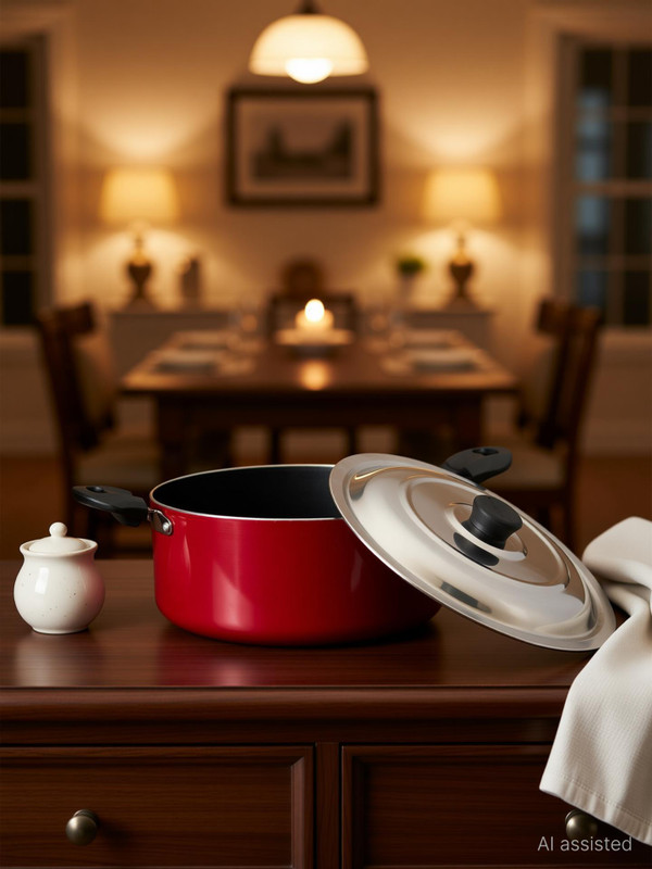 NAVRANG NONSTICK BIRYANI POT/ STEW POT / STEW PAN Kadhai 24 cm diameter with Lid 4 L capacity(Aluminium, Non-stick)