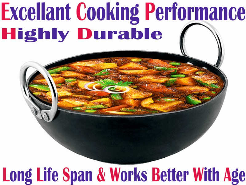 LAZYwindow 100% Pure Iron Deep Bottom Kadhai / Frying Kadhai 20 cm diameter 1.2 L capacity(Iron, Induction Bottom)