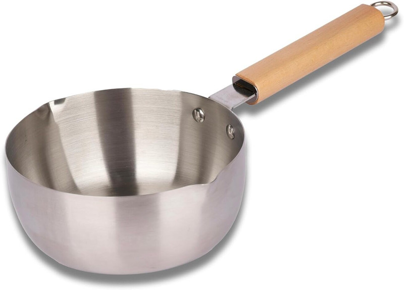 Dhvyant Mart Stainless Steel Milk Pot With Wooden Handle For Gas Stove And Induction Base Pot 18 cm diameter 1.8 L capacity(Stainless Steel, Induction Bottom)
