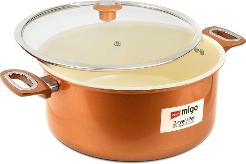 IMPEX Ceramic Biryani Pot 8L with Induction Bottom | Non-Stick | Copper Exterior Pot 28.3 cm diameter 8 L capacity with Lid(Ceramic, Non-stick, Induction Bottom)
