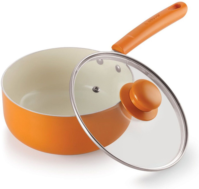 NIRLON Non Stick Induction Base Ceramic Coated Sauce Pan with Glass Lid, Induction Sauce Pan 18 cm diameter with Lid 2.2 L capacity(Aluminium, Non-stick, Induction Bottom)