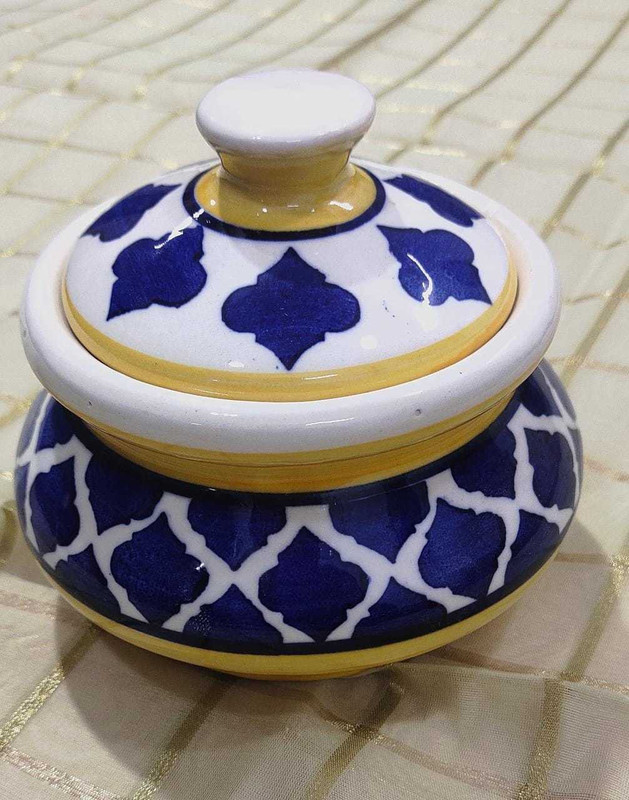 Your Local Store Blue Jhallar Handi with lid Biryani Bowl Curd Setter Sauce Pot Server for Dal Handi 1000 L with Lid(Ceramic)