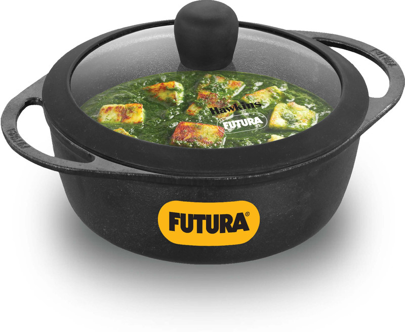 Hawkins 1.25 Litre Baby Casserole (CIC125G) Sauce Pan 20 cm diameter with Lid 1.25 L capacity(Cast Iron)