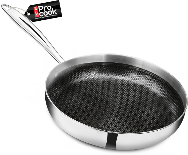 MILTON Pro Cook Pressure Cooker Triply Steel Induction Bottom Stir Fry Pan 27 cm diameter with Lid 4.5 L capacity(Stainless Steel, Non-stick, Induction Bottom)