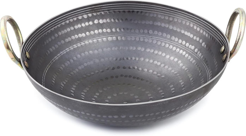 KITCHEN SHOPEE Heavy Base Matthar Kadai withHandle Kitchen DeepFryingPan Cooking Handmade 8inch Kadhai 20 cm diameter 1.5 L capacity(Iron, Induction Bottom)