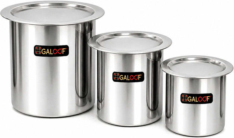 GALOOF Stainless Steel Milk Pot/Boiler with Lid | Heavy Gauge Gunj Tope/Bhagona/Patila Set with Lid 1 L, 1.3 L, 1.7 L capacity 10 cm, 11 cm, 12 cm diameter(Stainless Steel)