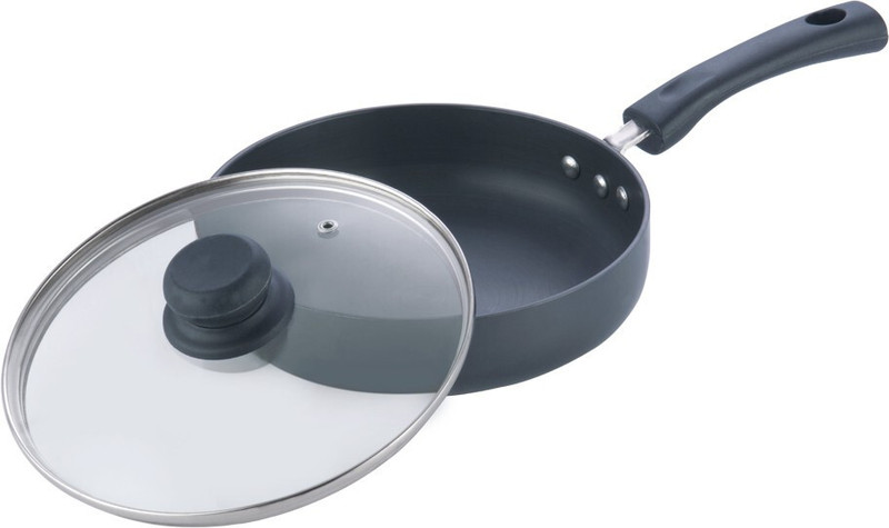 VINOD Black Pearl Hard Anodised Deep Frypan with Glass Lid Fry Pan 20 cm diameter with Lid 0.5 L capacity(Hard Anodised)