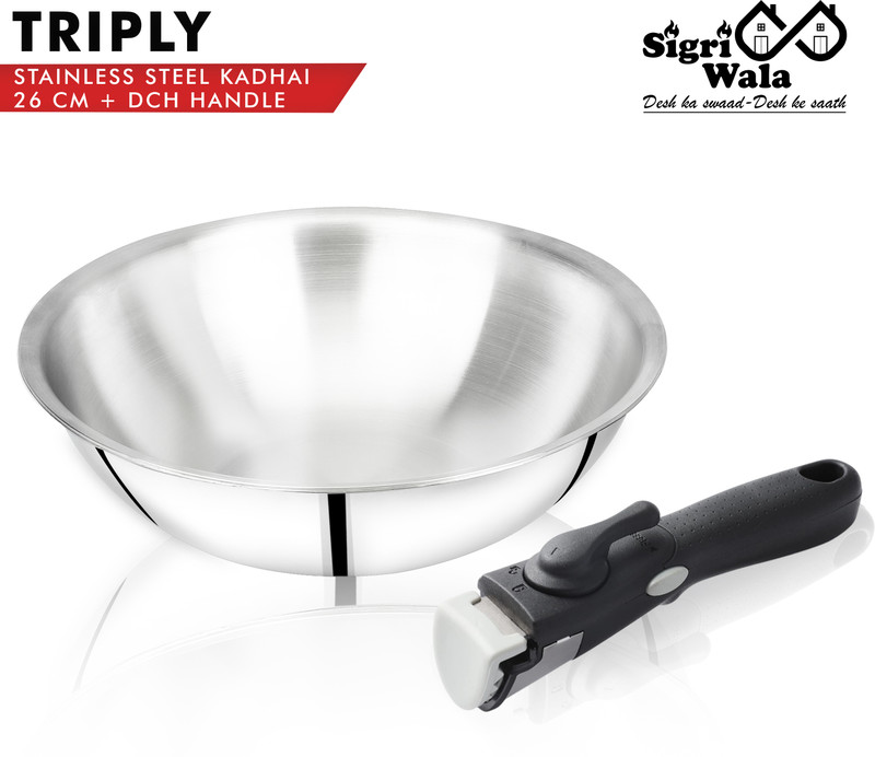 iVBOX ® Platina Induction Bottom Triply Steel Kadai Kadhai 24 cm diameter 2.6 L capacity(Triply, Stainless Steel, Induction Bottom)
