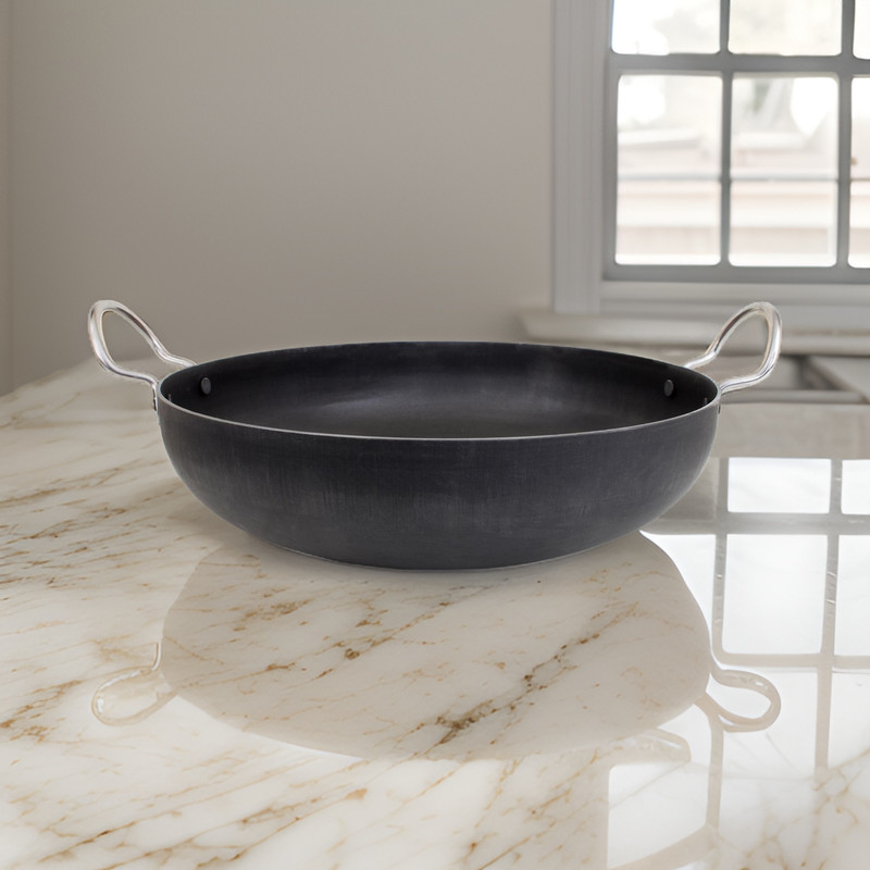 SILVOSWAN Indian Village Kitchen Essential: Pure Natural Iron Kadhai (23cm) 45 Kadhai 23 cm diameter 2 L capacity(Iron, Induction Bottom)
