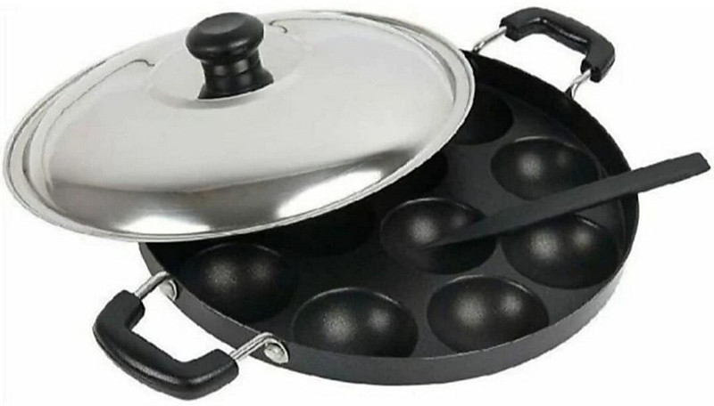 Swarambh Wonder Appam Patra Ponganal Maker Paniarakkal Litti Maker Appe Pan with Lid Appachatty Pan 22.5 cm diameter with Lid 0.5 L capacity(Aluminium, Non-stick)