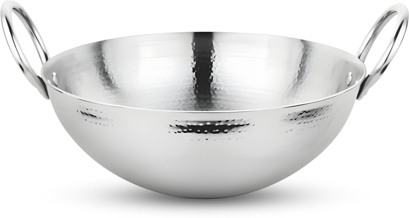 PRABHA by Prabha Kadai for Cooking | Steel Kadhai | Hammered Finished Stainless Steel Kadhai | Kadhai 24 cm diameter 2.4 L capacity(Stainless Steel)