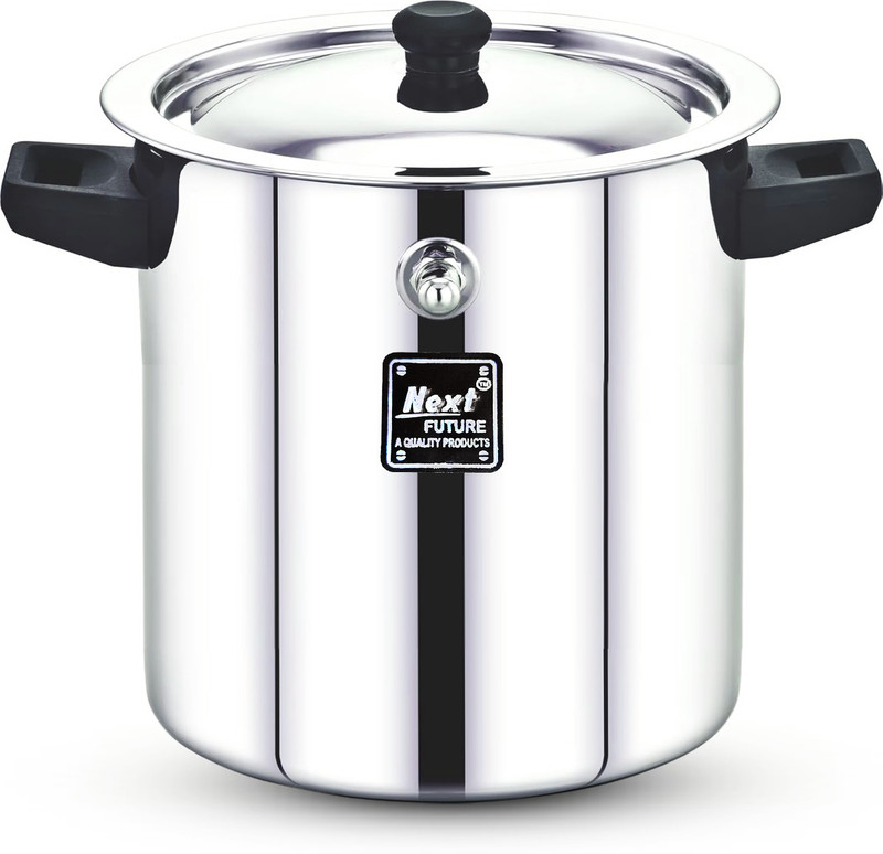 Next Future 1 Litre Stainless Steel Milk Boiler, Milk Cooker, Milk Pot with Handle & Knob Pot 14 cm diameter 1 L capacity with Lid(Stainless Steel, Non-stick, Induction Bottom)