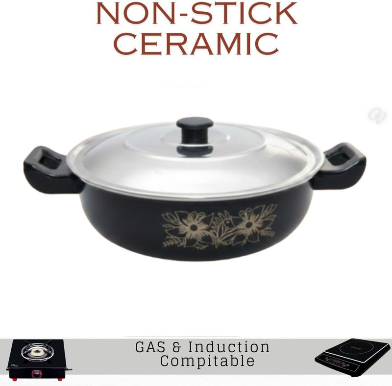 Kashvi Best Big Kadhai Suitable for Induction & LPG Stove Kadhai 26 cm diameter 3.5 L capacity(Cast Iron, Non-stick)