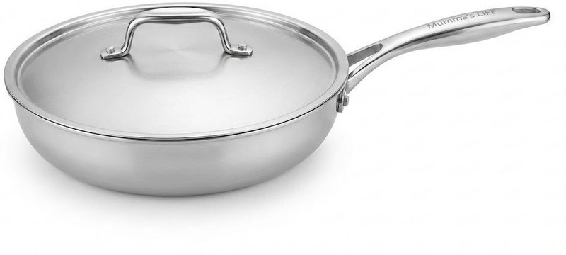 Mumma's LIFE Triply Stainless Steel Fry Pan 24 cm diameter with Lid 1.6 L capacity(Triply, Induction Bottom)