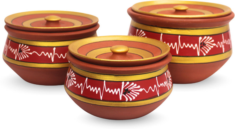 Terra Charms Terra Charms Red Thermal Clay Trio Handi 2 L with Lid(Earthenware)