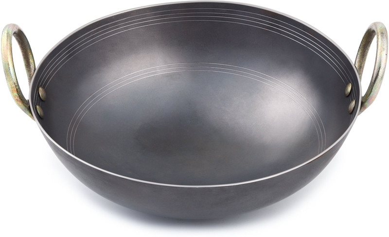 Vismay Food Grade Iron Kadhai Wok Frypan Lohe ki Kadai Smooth Edges Riveted Handles Kadhai 21 cm diameter 0.7 L capacity(Iron, Non-stick)