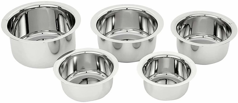 RBGIIT SS_104 Cooking Pathiram Cookware Set Steel Bowl Bhagona Donga Tapeli Ahrudh Tope Tope/Bhagona/Patila Set 0.55 L, 0.85 L, 1.2 L, 1.5 L, 2 L capacity 23 cm, 21.2 cm, 18.5 cm, 17 cm, 14.5 cm diameter(Stainless Steel)