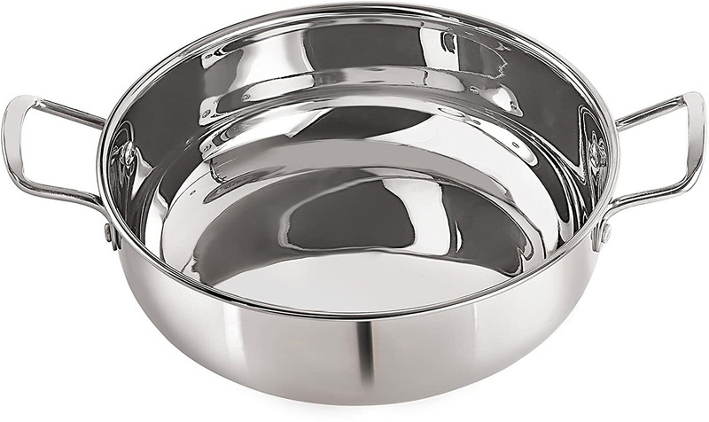 NIRLON Stainless Steel Induction Base Sandwich Bottom Kadai Without Lid, Kadhai 18 cm diameter 1.1 L capacity(Stainless Steel, Non-stick, Induction Bottom)