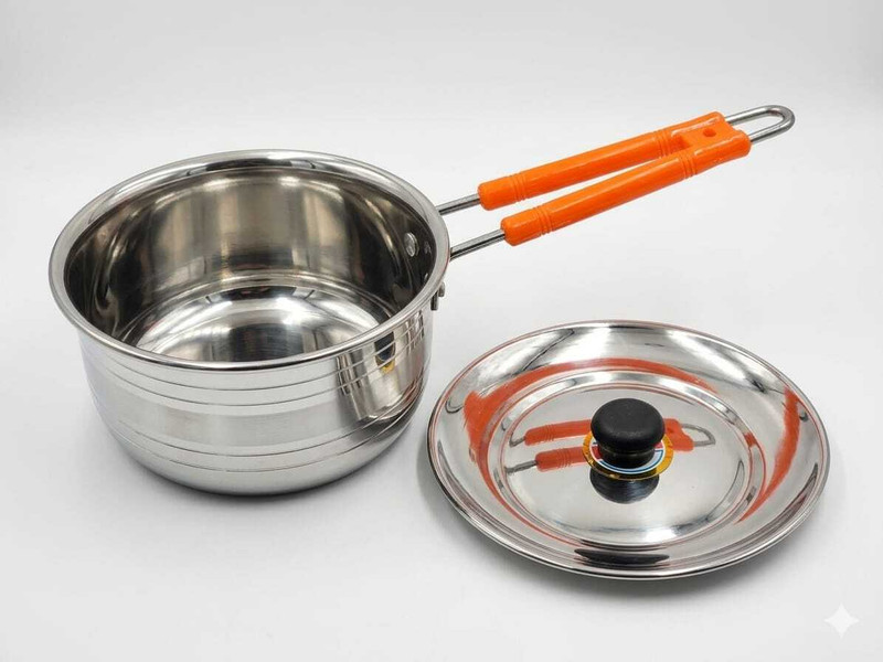 PrasadUtensils Stainless steel Saucepan 1 Ltr with Lid Milk Pan 16 cm diameter with Lid 1 L capacity(Stainless Steel, Non-stick, Induction Bottom)