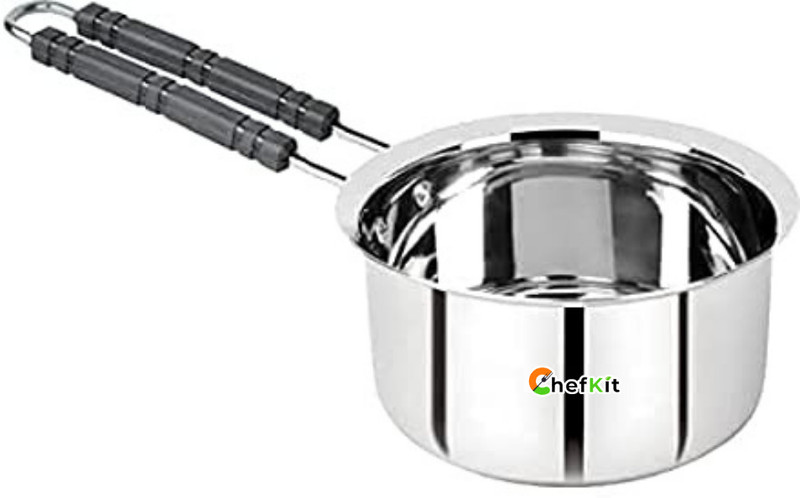 Chefkit Stainless Steel Saucepan Set with Induction Bottom | Flat Base Milk Pan Pot Pot 19 cm diameter 2 L capacity(Stainless Steel, Non-stick, Induction Bottom)