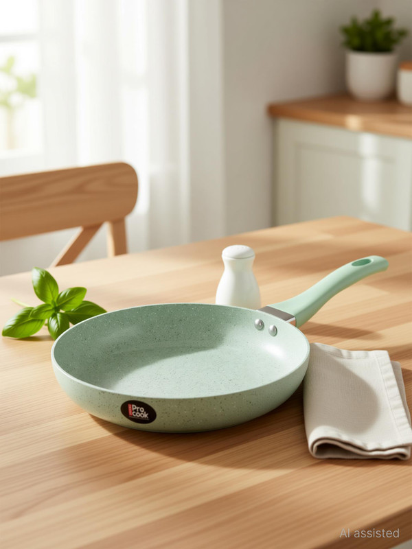 MILTON Pro Cook 22cm Ceramic Non-Stick Fry Pan, for Gas & Induction, Green Fry Pan 22 cm diameter 1.7 L capacity(Ceramic, Non-stick, Induction Bottom)