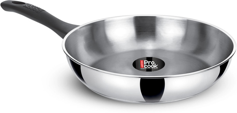 MILTON Pro Cook Stainless Steel Sandwich Bottom Fry Pan, 3 Layer Base Fry Pan 24 cm diameter 2.1 L capacity(Stainless Steel, Induction Bottom)