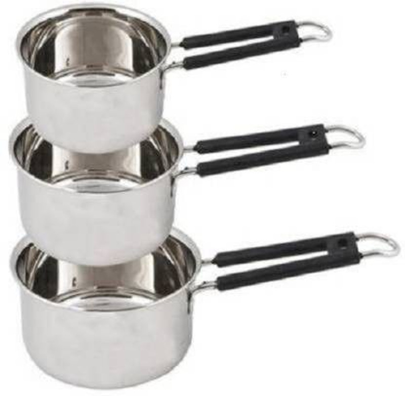 RAHI ENTERPRISE 3 Piece Saucepan milk Pan 1 litter 1.5 litter 2 litter Mirror Finish Heavy Gauge durable stainless Steel multi color variable handle Milk Pan Sauce Pan 18.5 cm, 17 cm, 15.5 cm diameter 1 L, 1.5 L, 2 L capacity(Stainless Steel)