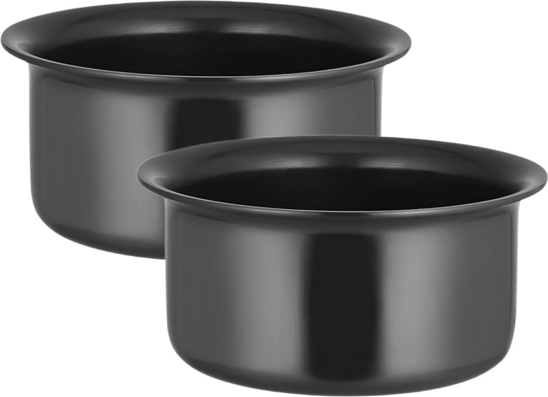 LAZYwindow Premium Quality Nonstick Pack of 2 Tope/Bhagona/Patila Set 3 L capacity 25 cm diameter(Hard Anodised, Non-stick, Induction Bottom)