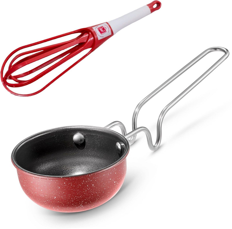 LAZYwindow Nonstick Tadka Pan & Foldable Plastic Whisker Beater Hand Blender Mixer Tadka Pan 11 cm diameter 0.25 L capacity(Hard Anodised, Non-stick, Induction Bottom)