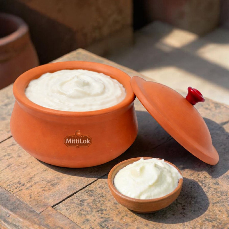 KitchenA Clay Dahi Handi 1000ml | Mitti Ki Dahi Handi | Mitti Ka Dahi Pot for Curd Handi 1 L with Lid(Earthenware, Non-stick)