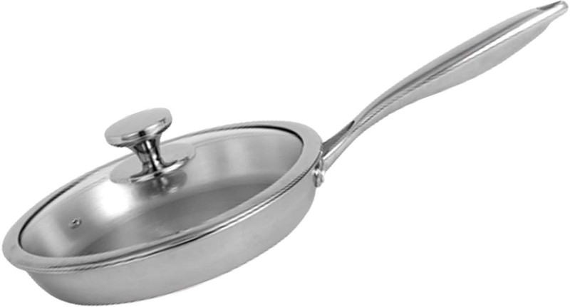 NIRLON Platinum Triply Stainless Steel Frying Pan 22 cm with Glass Lid Fry Pan 22 cm diameter with Lid 1.5 L capacity(Triply, Stainless Steel, Non-stick, Induction Bottom)