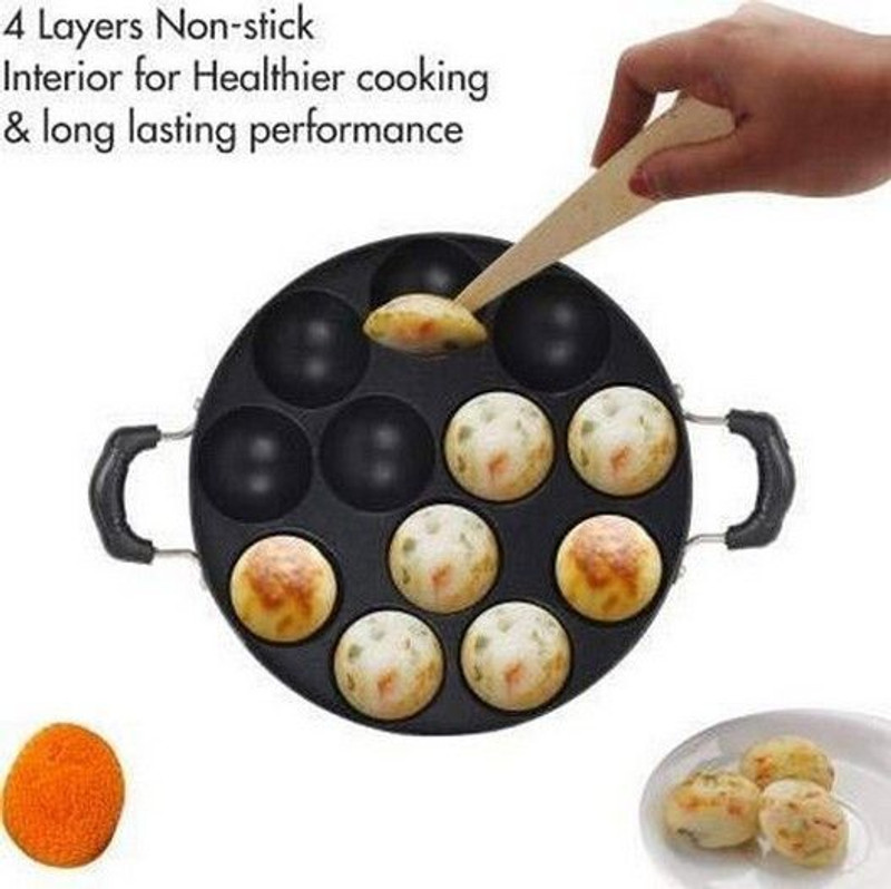 HM EVOTEK Non Stick 12 Cavity Appam Patra With Lids HM-10 Handi 0.125 L with Lid(Aluminium, Non-stick)